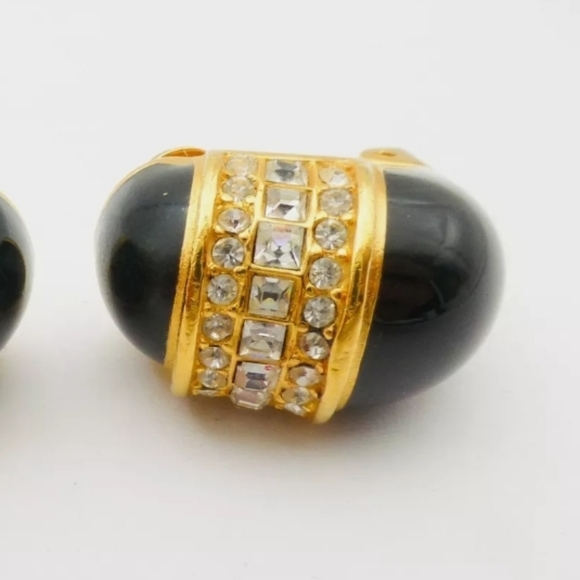 VTG Dior Crystal Black Enamel Cabochon And CRYSTAL Earrings - Picture 2 of 4